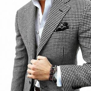 Houndstooth Casual Suit Jacket för män hackat lapel bröllopskontroll blazer för prom party anpassad en bit manlig firock 2024 c5qt#