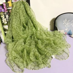 Bysifa | Green Silk Scarf Spring Ladies Fashion Turtle Crack Design Long Silk Scarves Foulard Summer Beach Shawl Scarf 240408