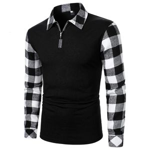 Men Polo Shirt Men Long Sleeve Top Plaid Matching Polo Shirt Business Wear Clothing Casual Fashion Men Tops 240318
