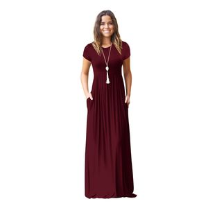 Summer Dresses for Women Designer Clothing Women Short Sleeve Loose Plain Casual Long Maxi Dresses with Pockets Womens Clothes Vestido Tops Partydress