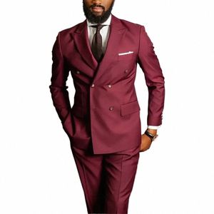 Burdy Men Suits Wedding Groom Double Breasted Regular Peaked Lapel Luxury Terno Jacket+Pants 2 Piece H2Ti#