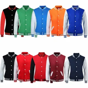 Anpassad logotypgrå ärm vanligt kvinnor Team Uniform Coat College Baseball Jacket för män Green Orange Navy Yellow Blue Maro Red M8GM#