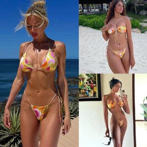 Kvinnors badkläder Micro Bikini Set Push Up Bathing Suits Sexy Thong Bikinis Triangle 2 Pieces Swimsuit Swimwear String Beach Wear Bandage XL