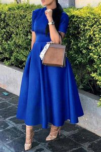 Party Dresses 2024 Spring Autumn Satin Maxi Dress Women Solid Half High Neck Short Sleeve Evening Wedding Long