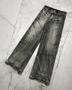 Men's Jeans Vintage 90s Destroyed Black Wash Gothic Style Street Trend Clothing Loose Wide Leg Pants Autumn Menswear