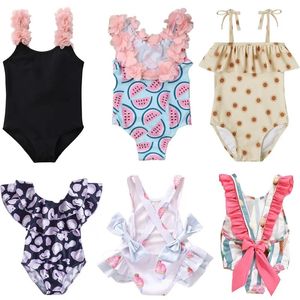 One Piece Swimsuit Baby Girls Backless Flower Bikini Beach Holiday Swimming Bathing Suit Children Kids 1 2 3 4 5 Year Swimwear 240326