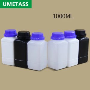 Burkar 4st 1000 ml plast fyrkantig flaska med lock vid munnen läcksäker förvaringsbehållare HDPE matklassflaskor