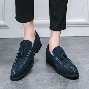 Casual Shoes Original Design 2024 Spring British Street Style Cow Suede Loafers For Men's Hombre Daily Dress Pointed Slip-On