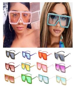 Hela överdimensionerade fulla kristallram Square Solglasögon för kvinnor lyxiga vintage strass solglasögon män party nyanser bulk6890215