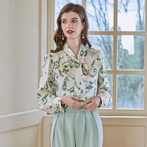 Women's Blouses Tops Silk Floral Office Formal Casual Dress Shirts Plus Large Size Spring Summer Sexy Haut Grass Green Flower