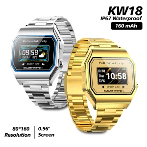 Cases Ultrathin Steel Strap KW18 Smart Watch Sports Smartwatch IP67 Waterproof BT Health Sleep Monitor för iOS Android -smartphone