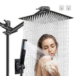 AWAXFOLO 12 30.5 High-pressure Square and 2-in-1 Handheld Showerhead, with 13 33.0 Arm, 78 Inch (approximately 198.1 Cm) Hose, Adhesive Bracket (square Shower