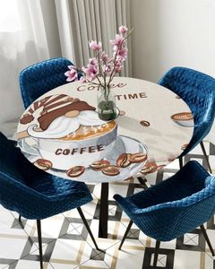 Toalha de mesa redonda de grãos de café, toalha de mesa redonda, capa elástica para ambientes internos e externos, à prova d'água, acessórios de decoração de jantar