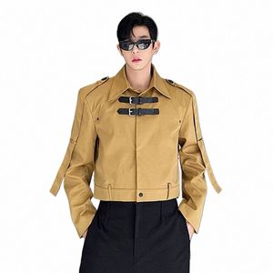 IEFB Herrenjacke Trend Safari-Stil Lederschnalle Kurzmantel FI Koreanischer Stil Nischendesign Freizeitkleidung 2023 Neu 9C2133 71Ie #