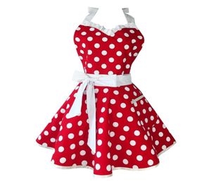 Härlig älskling Red Retro Kitchen förkläde kvinna flicka bomull polka dot matlagning salong vintage förklädet jul 2010076510177