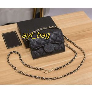 Luxury designer wallet women CF chain bag classic plaid short wallets fashion CC mini bag real leather card case womens Wallet with box