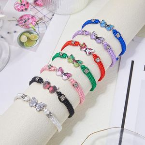 Link pulseiras moda bonito borboleta charme artesanal trançado contas de cristal pulseira ajustável jóias presente para mulheres meninas estudantes amigos