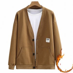 Herbst Winter Fleece Jacke Männer V-ausschnitt Baseball Jacke Plus Größe 10XL 11XL Fi Casual Einfarbig Mantel Männlich j61U #