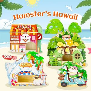 Kafesler Pet Hamster ahşap ev sevimli boyalı Hawaiian tarzı kaçış çadır ahşap ev kobay hamster peyzaj yuva malzemeleri
