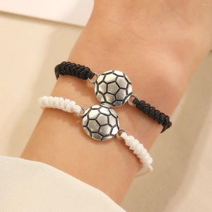 Braccialetti a maglie Set da 2 pezzi Bracciale a forma di palla per uomo Donna Coppia di moda Buon amico Sport Catena tessuta BFF Accessori alla moda Regali