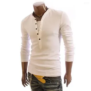 Ternos masculinos A2447 Camiseta de algodão masculina cor sólida camiseta gola única manga comprida