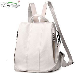 Summer White Fashion Pu Leather Antithief Ryggsäck Stor kapacitet Skolväska för tonåringflickor Multifunktion Casual Y240323