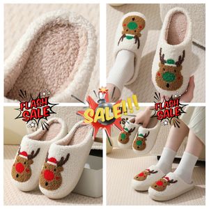 Comfortable Home Cute Cartoon Santa Claus Couples GAI Designer Elk Lovely Thick Plush Unisex Winter White slippers Cream cotton