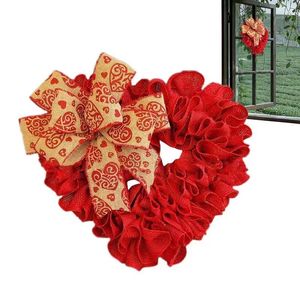 Dekorativa blommor Valentine Door Wreath Heart with Bows and Red Burlap 13.38in Party Decoration Garland Front