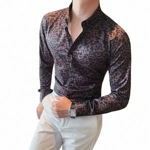 lüks leopar baskı rahat sosyal dr gömlek bahar sonbahar erkekler yeni ince yakışıklı lg kollu gömlek erkek gece kulübü smokin gömlek s6yd#