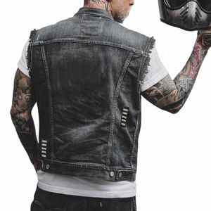 Streetwear Mens Sleevel Denim Jacket 2024 Spring Fi Butt Turn-Down Collar Slim Jean Waistcoats For Men Vest Streetwear Y8py#