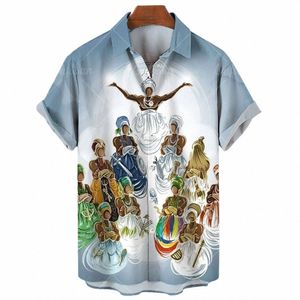 vintage Men'S Shirt 3d Umbanda Print Street Designer Short Sleeved Fi Men'S Clothing Tops Loose Oversized Shirts And Blouse b4uQ#