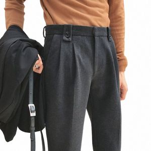 autumn Winter Woolen Busin Dr Pants Men Elastic Waist Streetwear Casual Trousers Formal Social Suit Pants Costume Homme r6jN#