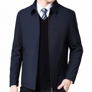 brand Busin Men's Jacket Casual Coats Turn down Collar Zipper Simple Middle-Aged Elderly Men Dad clothes Office Outerwear men x52i#