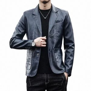 high Quality5XL Men's Fi Busin Elegant Solid Color Teen Leather Jacket Casual Slim Gentleman Italian Style Formal Blazer S5kw#