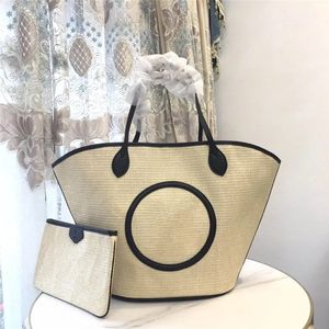 Designer Luxus SUNJACK Tote Petit Bucket Raffia Palm Totes M59808 Straw Noir Natural Schultertaschen offen mit kleiner Tasche