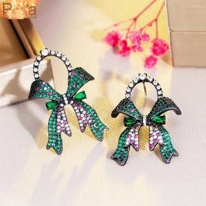 Orecchini pendenti Pera Graceful Rosso Verde Bowknot Design Zircone cubico Lungo Nero Oro Colore Dop Costume Prom Party Gioielli per le donne E063