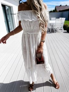 Party Dresses White Maxi Dress For Women 2024 Summer Off The Shoulder Sexy Lace Woman Bohemian Asymmetrical Short Sleeves