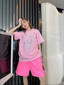Designer High Version B Family Wheat Ear Short Sleeved T-shirt Cherry Blossom Pink Color Scheme OS Loose Fit Unisex T-shirt C2N9