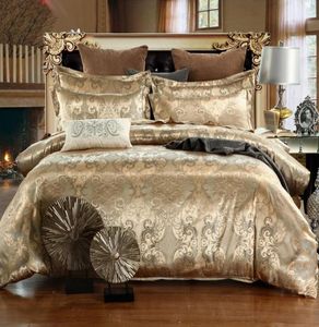 NEW Jacquard Bedlinen Queen King Size Duvet cover Set Imitation Silk Cotton Bedding Sets Gold Colour1755524