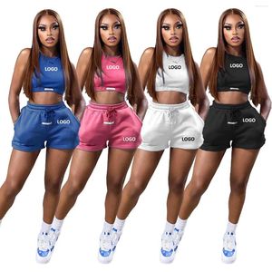 Women's Tracksuits Customized Logo European And American Summer Casual Fashion Sports Cycling Vest Shorts Woven Label Two-piece Set