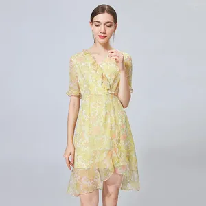 Vestidos de festa feminino amarelo floral seda 23 primavera verão senhoras natural longo roupas de luxo sexy praia escritório trabalho diário vestido