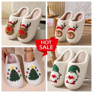 Comfortable Home Cute Cartoon Santa Claus Couples GAI Designer Elk Thick Plush Unisex Winter White slippers Cream slides womens mens indoor