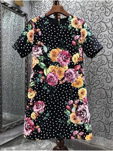 Party Dresses Est Fashion Summer Dress 2024 High Quality Clothes Women O-Neck Polka Dot Prints Flower Patterns Short Sleeve Black