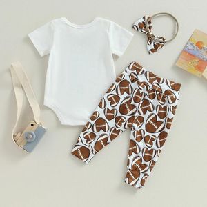 Giyim Setleri Toddler Bebek Bebek Yaz Kıyafet Kısa Kollu Baskı Romper ve Kalp Pantolon Kafa Bandı 3 PCS Giysileri Set