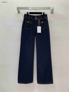 Märke jeans kvinnor jean designer byxor mode logotyp denims byxor kvinnliga denims byxor hög midja rak bred benbyxor 27 mars