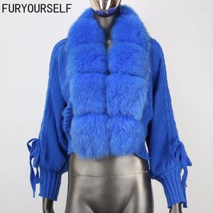 女性の毛皮2024ファッション冬の女性カジュアルリアルカラー短い温かいルーズニットジャケット自然なプラケットアウターウェア