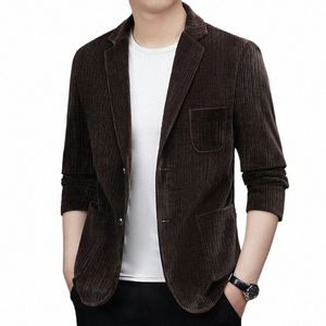 Hoo2023 Men's New Corduroy Blazer Autumn Two-Butt Slim Fit Fi Busin Blazer G5KV＃