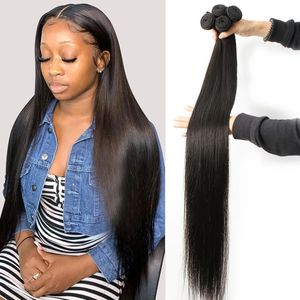 Human Hair Bundles 100% Natural Hair Extensions Raw Straight for Women Brazilian Bundle 30 Inch Real Hair Extension on Sale