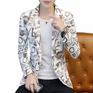 2022 Autumn Men's New Letter Printed Casual Suit Youth Slim-Fit Trendy Handsome blazer men A4W7#