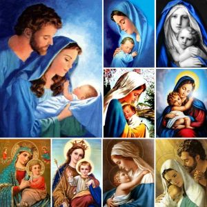 Стич 5D Diamond Painting Блаженная Мария Мать и младенца Иисус Портрет Католики Крест Стички Комплект DIY Полный квадратный бриллиантовый вышивка